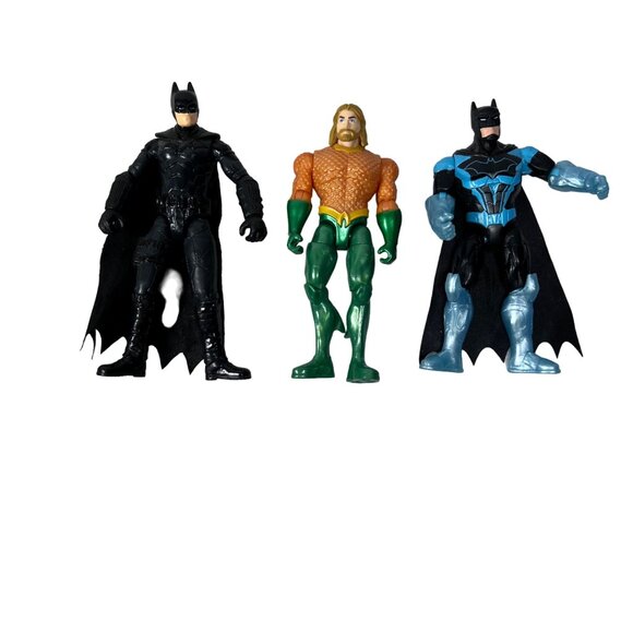 DC Comics Lot of 3 blue black Batman & Aqua man Action Figures Justice League 4" - Picture 3 of 7